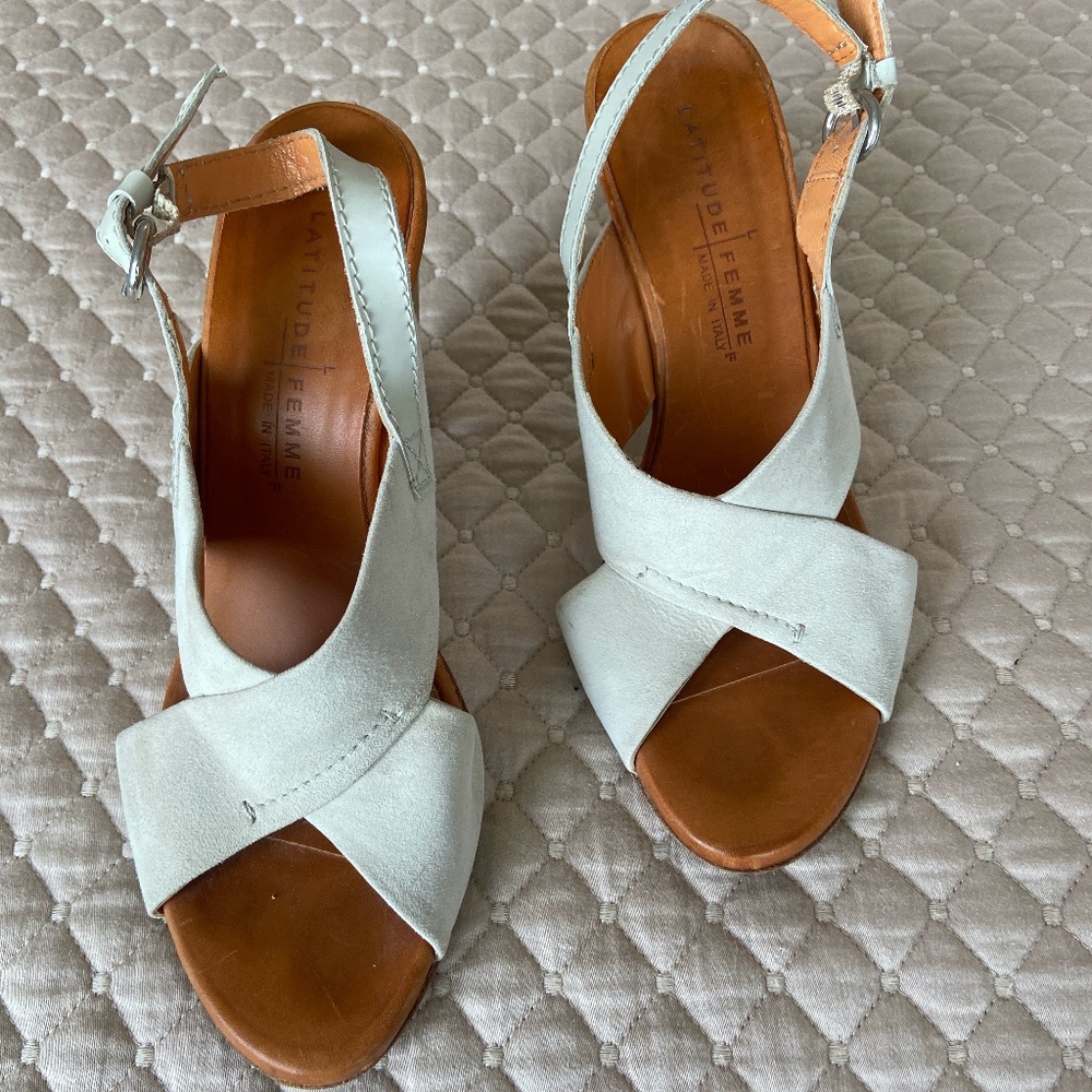 LATITUDE/Femme Light Grey Suede Sandals Size 37/5.5